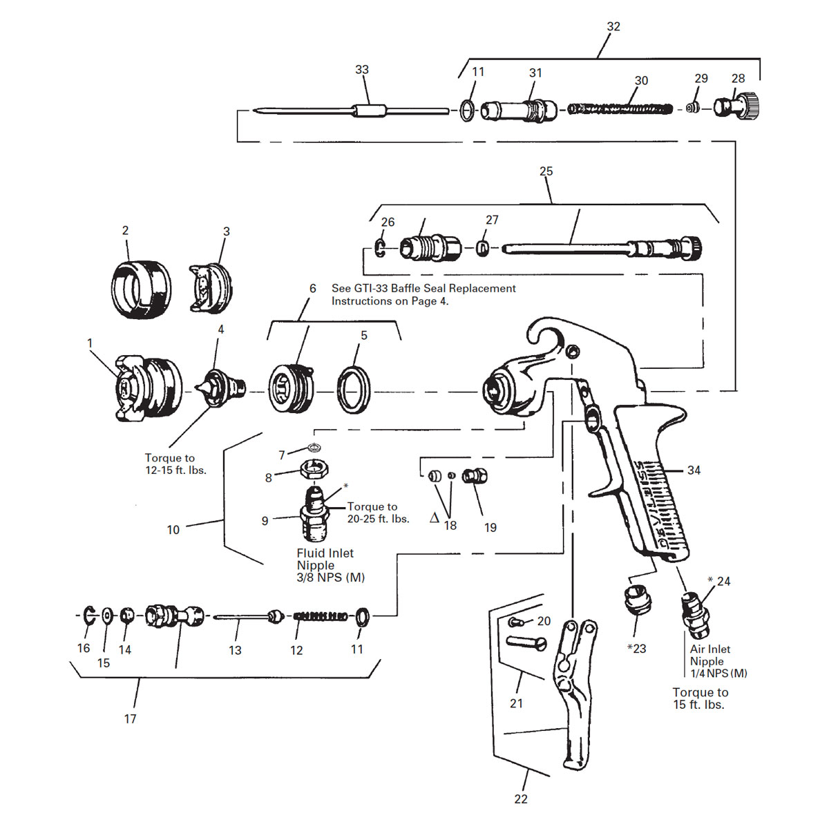 Devilbiss JGA510 Spray Gun Parts Breakdown